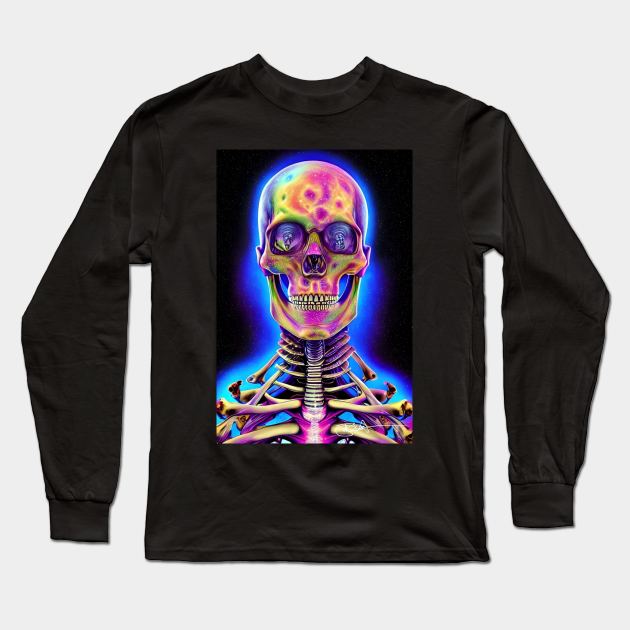 Psychedelic Skeleton Shroom Trip 12 Long Sleeve T-Shirt by Benito Del Ray